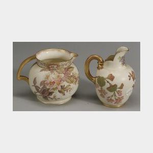 Two English Porcelain Handpainted and Parcel Gilt Pitchers