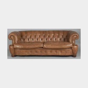 Brown Tufted Leather &#34;Chesterfield&#34; Sofa