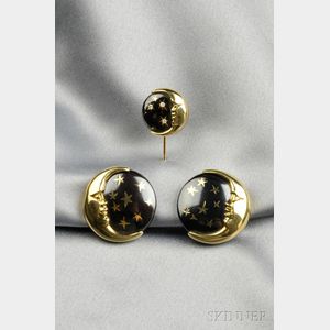 18kt Gold and Patinated Metal Star and Moon Suite, Faraone