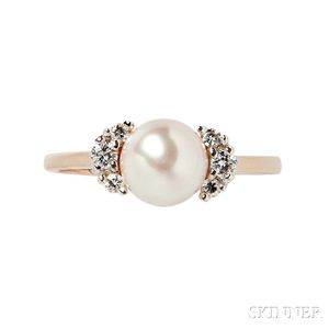 18kt Gold, Cultured Pearl, and Diamond Ring, Tiffany & Co.