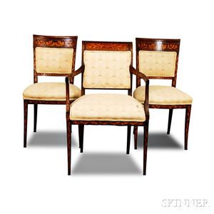 Three Dutch Marquetry Chairs. 