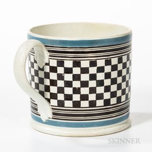Checkered and Slip-decorated Pearlware Porter Mug