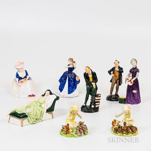 Six Royal Doulton Figures and Two Royal Worcester Figures