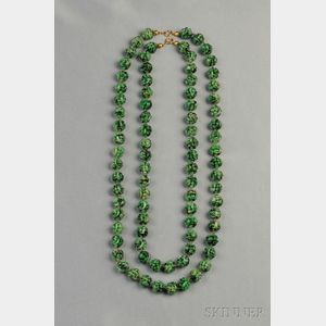 Two Carved Chinese Nephrite Jade Bead Necklaces