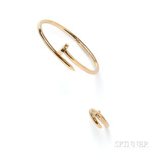 18kt Gold "Juste Un Clou" Bracelet and Ring, Aldo Cipullo, Cartier