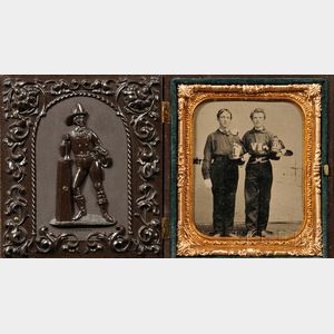 Sixth Plate Tintype Portrait of Two Standing Young Firemen