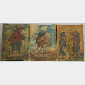 Continental School, Late 19th/Early 20th Century Three Folk Caricature Portraits Depicting a Hunter, Soldier, and Circus Bear and Tr...