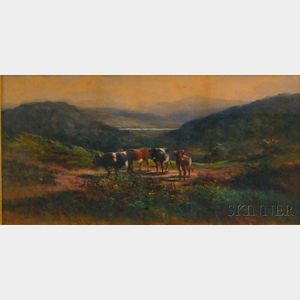 American School, 19th Century Hillside Landscape with Cows.