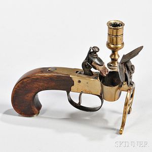 Brass, Iron, and Wood Pistol-grip Flintlock Tinder Lighter