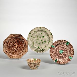 Four Staffordshire Tortoiseshell Creamware Glazed Items
