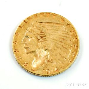 1914-D Indian Head Two and a Half Dollar Gold Coin. 