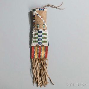Lakota Miniature Beaded and Quilled Hide Pipe Bag