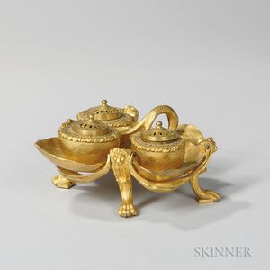Neoclassical-style Gilt-bronze Leaf-shaped Ink Stand