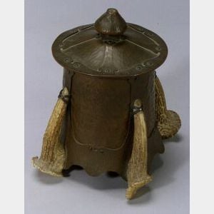 Arts & Crafts Copper Trophy Canister with Antler Feet