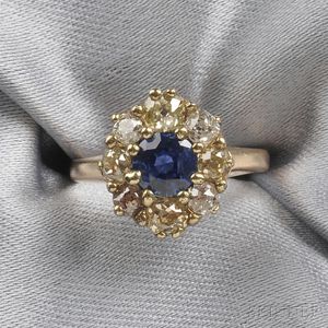 Antique Sapphire, Diamond, and Colored Diamond Ring