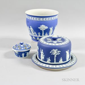 Three Wedgwood Dark Blue Jasper Ceramic Items