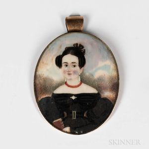 American School, Mid-19th Century Miniature Portrait of a Young Woman in a Black Dress