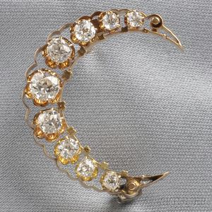 Antique 18kt Gold and Diamond Crescent Brooch
