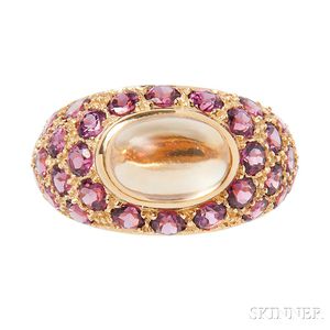 18kt Gold, Citrine, and Amethyst Ring