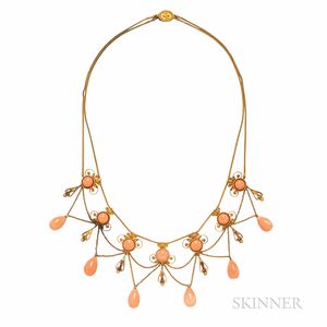 Antique Gold and Coral Festoon Necklace