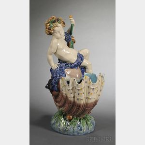 Minton Majolica Compote of a Boy on a Shell