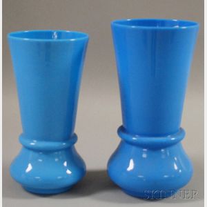Two Late Victorian Blue Opaline Art Glass Vases