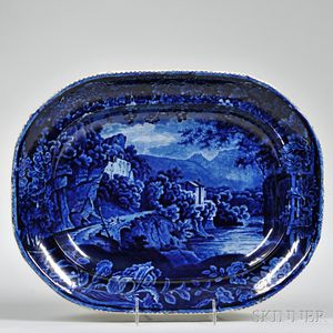 Blue Transfer-printed Staffordshire Pottery Platter