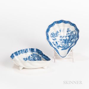 Pair of Blue Transfer Shell-form Pickle Dishes