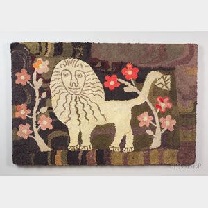 Lion in a Garden Figural Hooked Rug