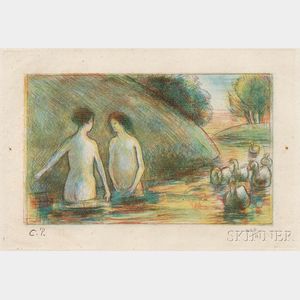 Camille Pissarro (French, 1830-1903) Baigneuses Gardeuses D'Oies