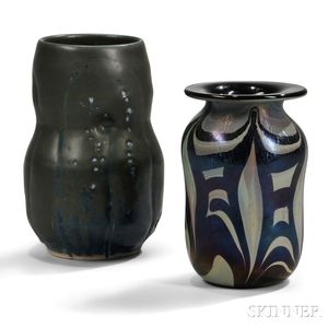 Studio Pottery Vase and Art Glass Vase