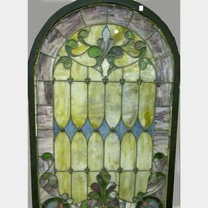Arched Leaded and Slag Glass Window