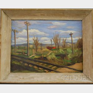 Guido R. Borghi (Swiss/American, 1903-1971) Lot of Two Framed Landscapes: Railroad Tracks