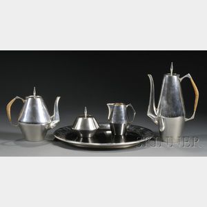 Reed & Barton Sterling "The Diamond" Pattern Four-piece Tea and Coffee Set and Tray