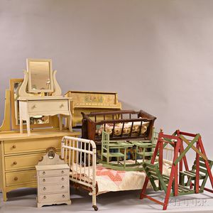 Eight Pieces of Carved and Painted Doll Furniture