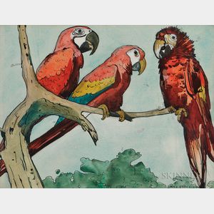 Jane Peterson (American, 1876-1965) Three Parrots