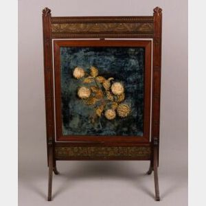 American Aesthetic Maple and Floral Needlework Paneled Firescreen