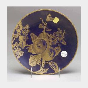 Set of Twelve English Cobalt and Gilt Decorated Porcelain Fruit Plates