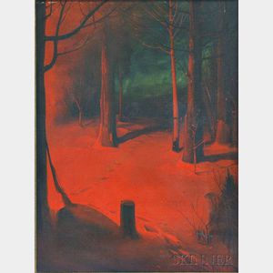 Svend Svendsen (Swedish, 1864-1945) Nocturnal Forest Scene in Winter