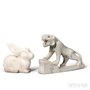 Marble Sculptures of a Tiger and a Rabbit