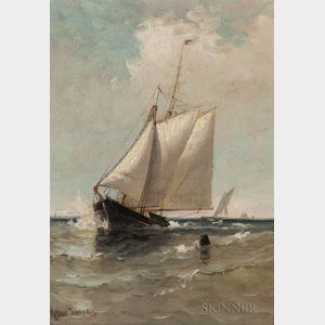 Marshall Johnson Jr. (American, 1850-1921) Schooner Leaving a Harbor