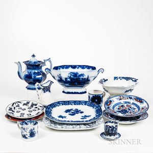 Group of Flow Blue and Mulberry China