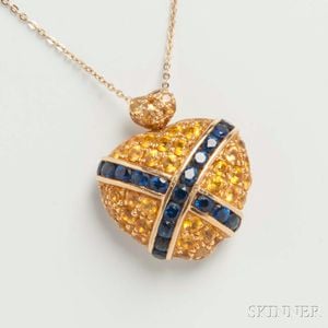 18kt Gold, Yellow Sapphire, and Sapphire Heart Pendant