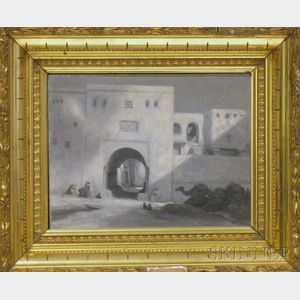 Framed 19th/20th Century Continental School Oil on Board en Grisaille Middle Eastern View