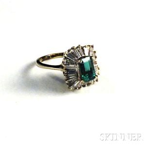 14kt White Gold, Diamond, and Emerald Ring