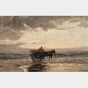 Jan Hillebrand Wijsmuller (Dutch, 1855-1925) Horse-drawn Cart on Beach