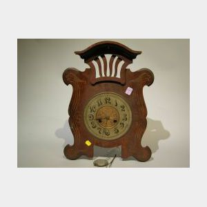 German Art Nouveau Wooden Wall Clock.