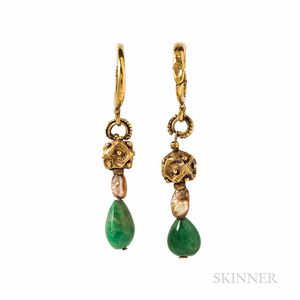 Gold and Emerald Earrings