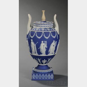 Wedgwood Dark Blue Jasper Dip Vase and Cover