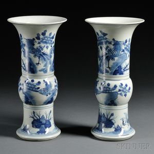 Pair of Blue and White Gu Vases